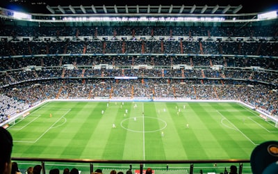 世界杯比赛现场鸟瞰图 - 显示球场和观众